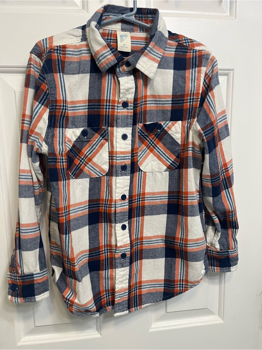 Thereabouts Boys Plaid Flannel Shirt, Size 8/Small, navy/orange/white